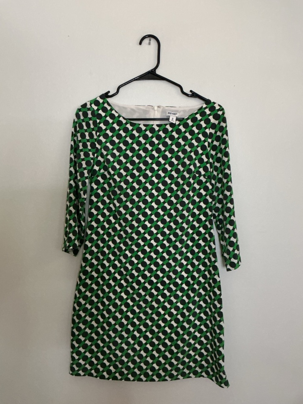 Old Navy Green and White Geometric Sheath Long Sleeve Dress